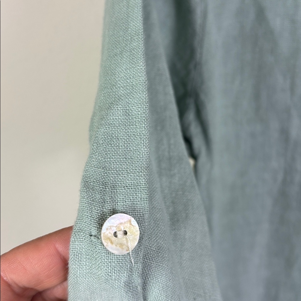 Terzo Millennio 100% Linen Green Top Roll Up Sleeves Blouse Relaxed Fit size L - Picture 7 of 11